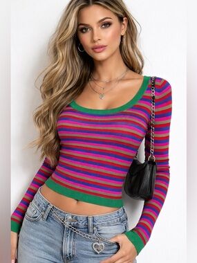 Miss Sixty Y2K Striped Knit Top XS IT 38 Fitted Stretch Vintage 2000s Rare